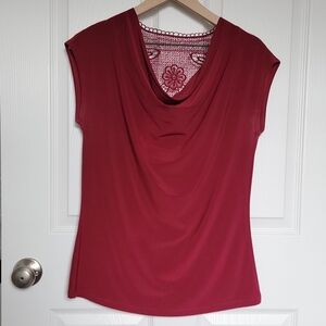 Vintage Suzie Burgundy Cowl Neck Blouse Size Medium